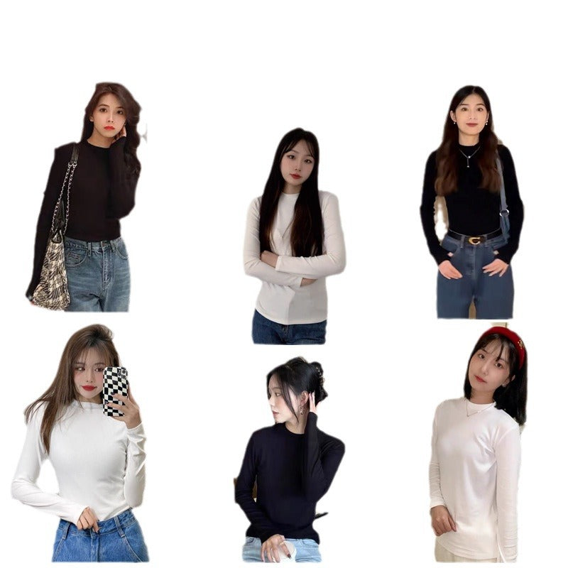 White bottoming shirt women's small round neck inner with early spring and autumn thread long-sleeved T-shirt temperament looking thin 2025 top ins