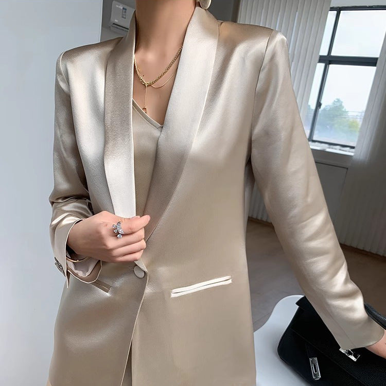 Haute couture imported acetic acid fried street temperament high sense fashion suit acetic acid satin pearlescent suit + dress