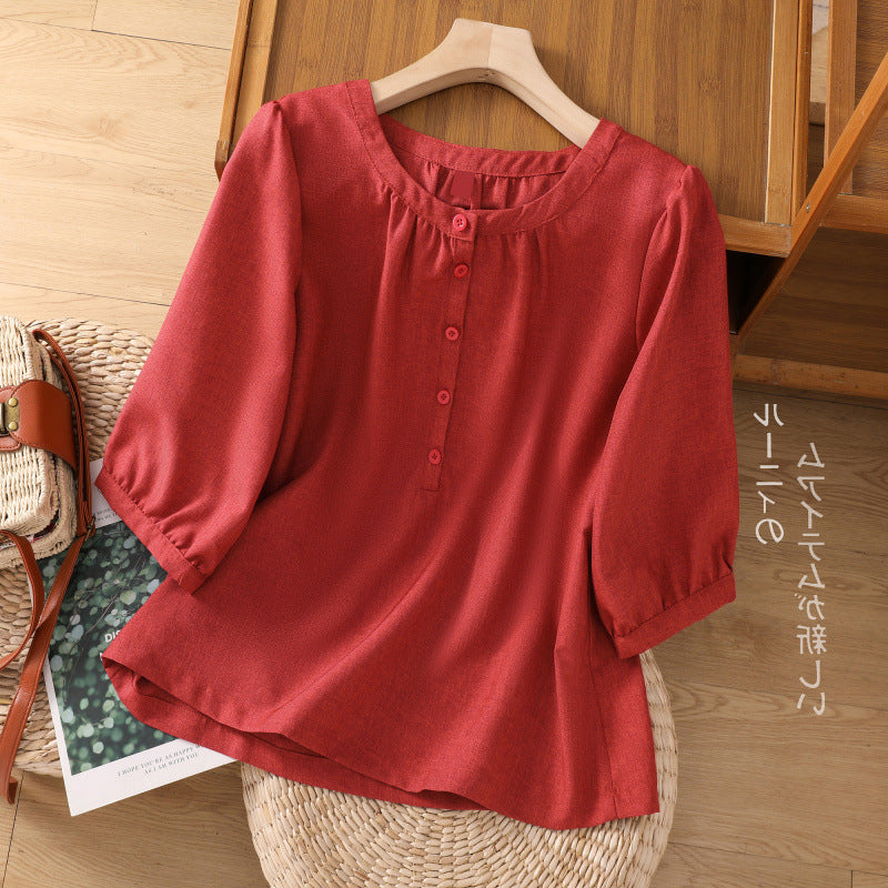 2025 summer new cotton and linen literary loose casual shirt top women