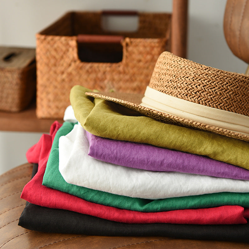 Summer 2024 New Literary Loose Solid Color Crew Neck Sleeveless Vest Women's Top #3702