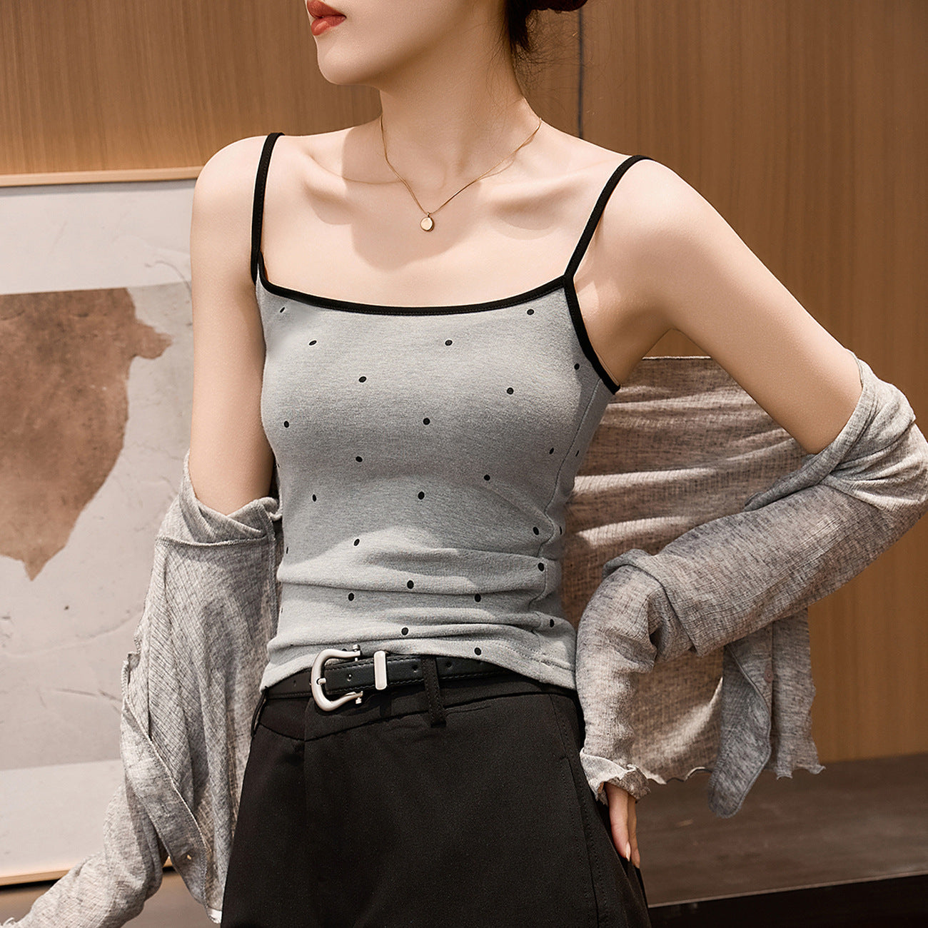 #Blended light modal cotton skin-friendly and soft #polka dot sling vest women's summer new slim-fit base outer wear