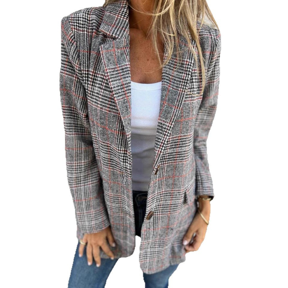 Amazon, cross-border European and American spring and autumn new women's cardigan jacket temperament fashionable casual retro lapel suit