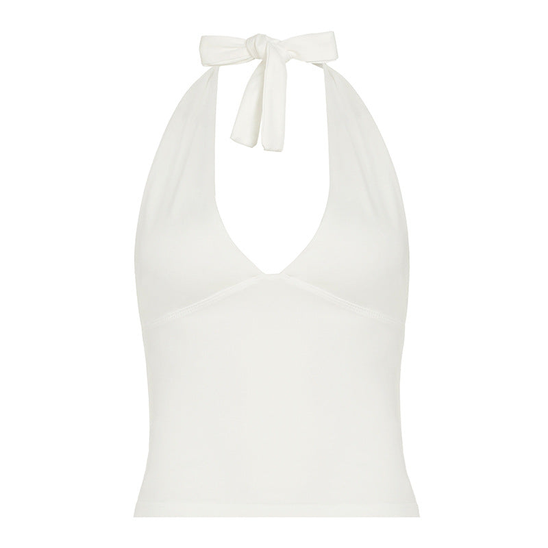 Cross-border European and American women's clothing triangle deep V sexy babes tight halter solid color neck sling vest top summer