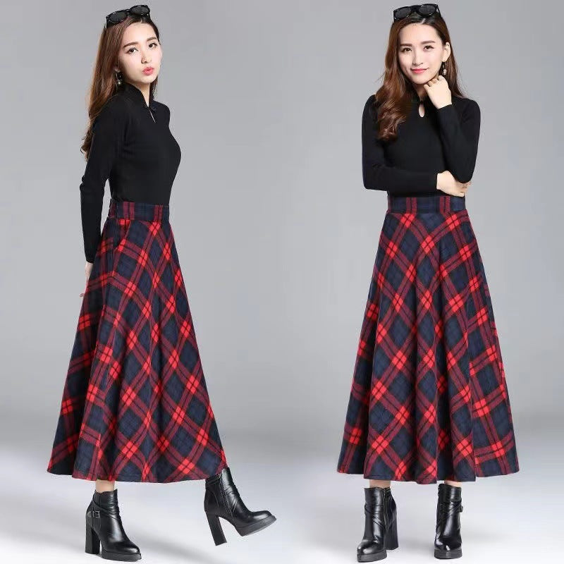 2024 autumn and winter new plaid skirt women's a-word skirt long large size woolen long skirt big swing skirt #931 #
