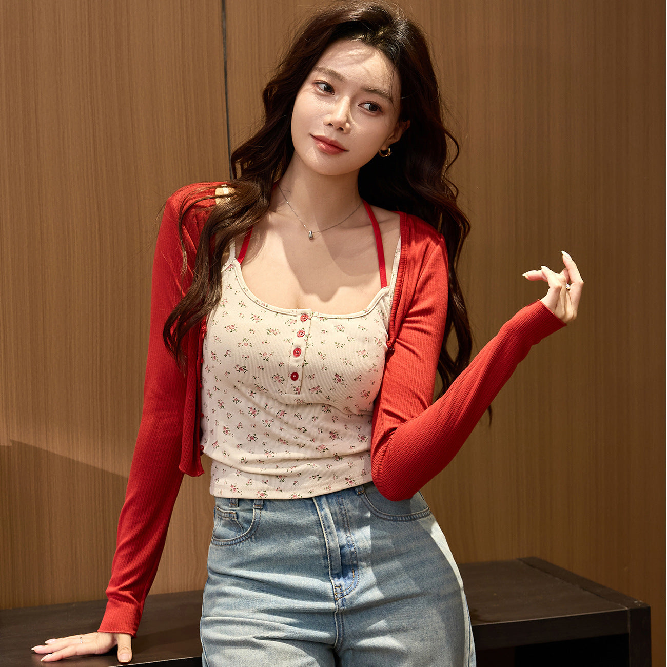 #High Elastic Pure Cotton #Fake Two Pieces Neck Suspender Printed Spice Girl Vest Women's Summer New Sexy Outer Wear Inner Base