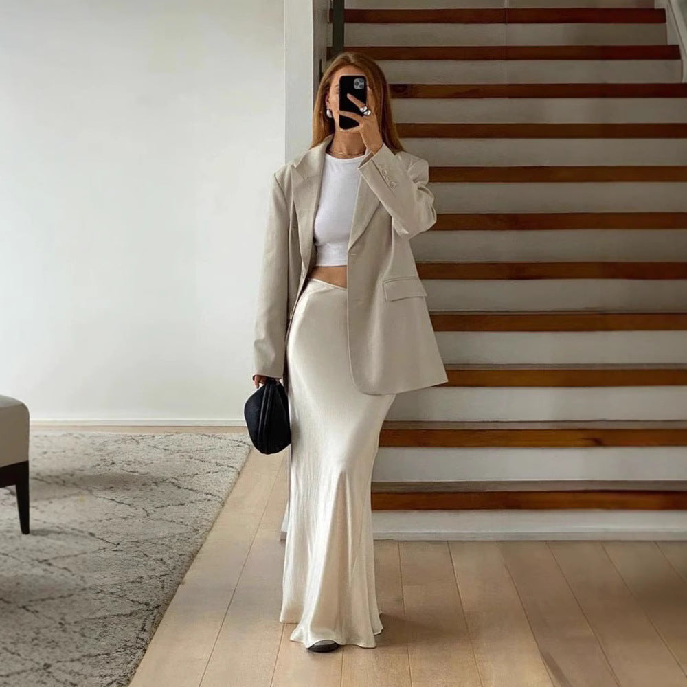 Mopping the floor and lengthening the tall man's spring 2025 import of Japanese triacetic acid and ankle primer A-shaped fishtail skirt