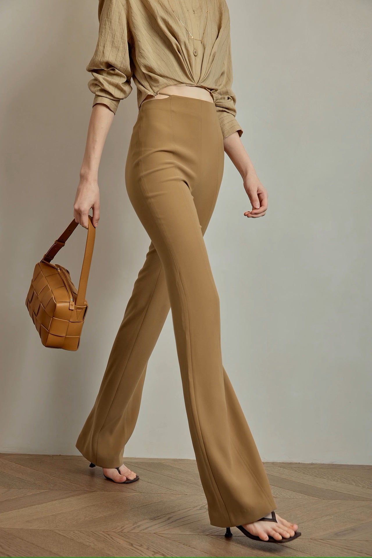 Love song NO.5 elegant porcelain satin, micro-pull pants children's early summer new thin high-waisted trousers