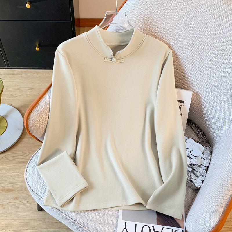 Real photo German velvet T-shirt women's spring and autumn 2025 new tea clothes top jacket loose button retro bottoming shirt