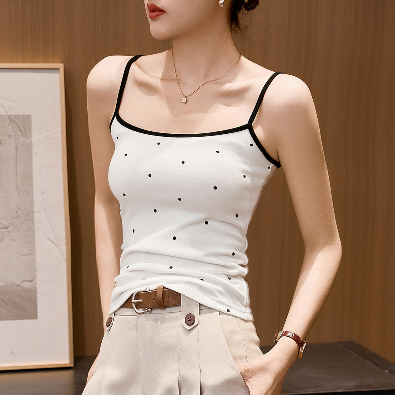#Blended light modal cotton skin-friendly and soft #polka dot sling vest women's summer new slim-fit base outer wear