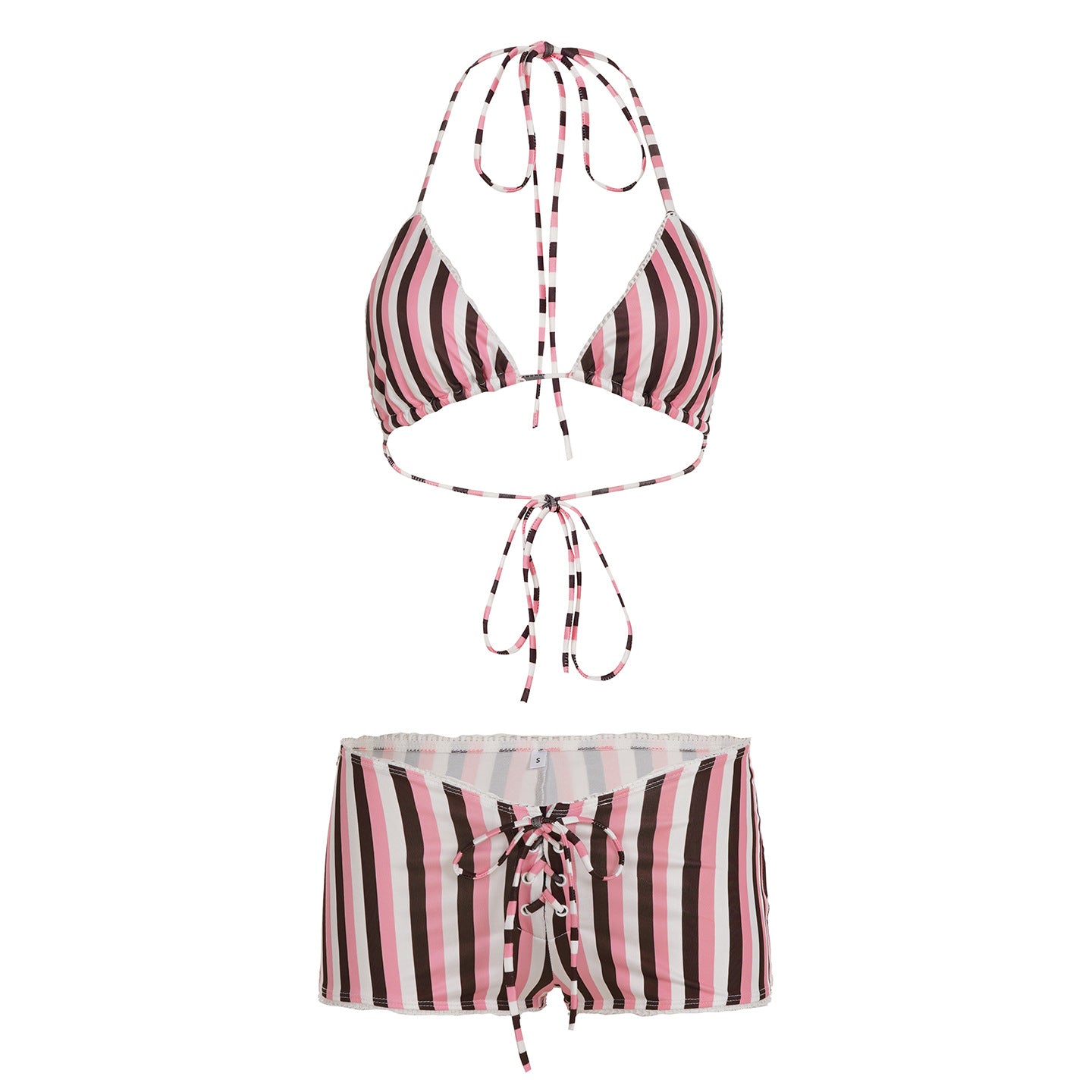 Love cloth forget Y2K bow plaid vacation bikini set neck strap corset low-rise shorts