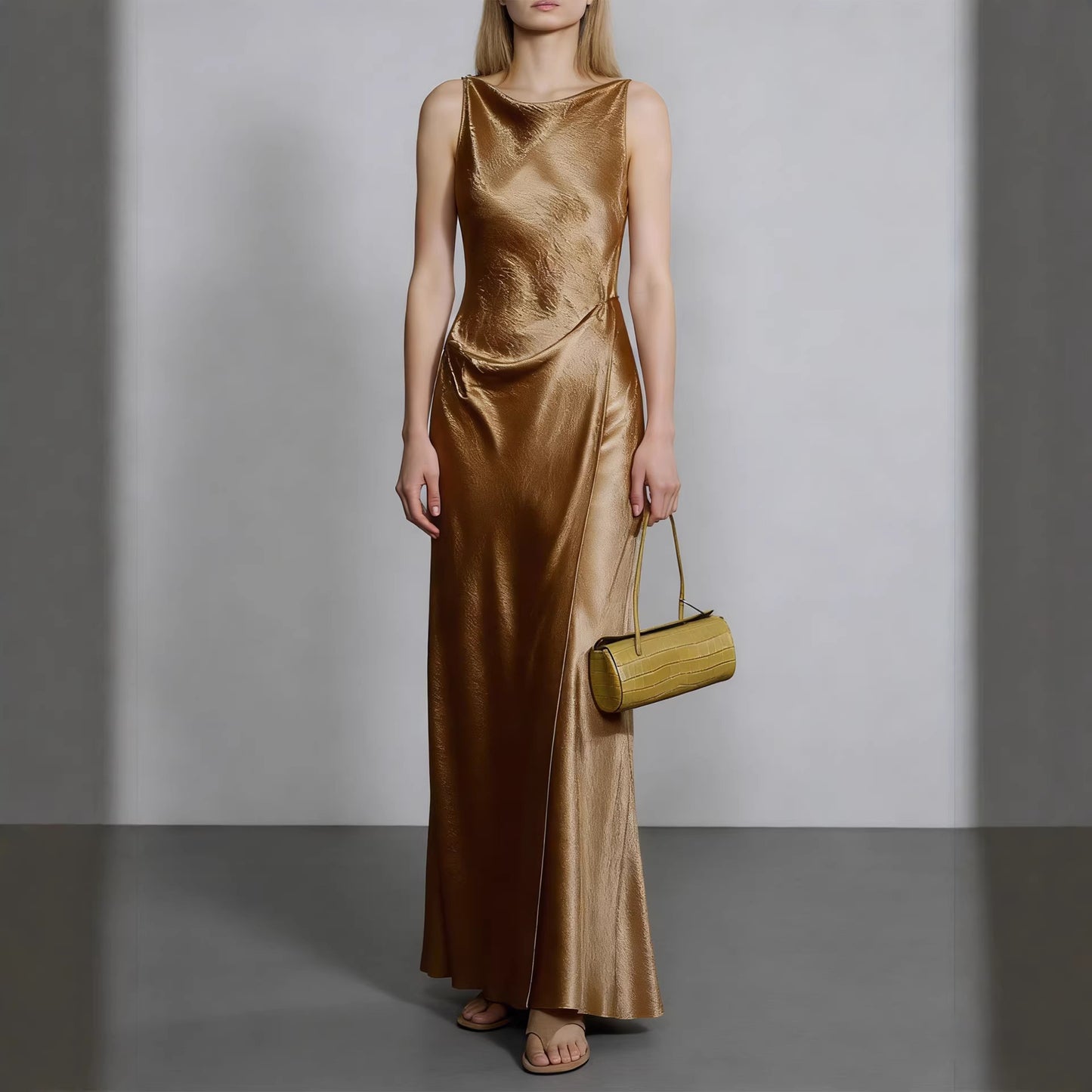 Haute couture European and American Muse Design Sense Acetic Acid Sleeveless Split Dress Wedding Party Annual Meeting Moonlight Dress Light Dress