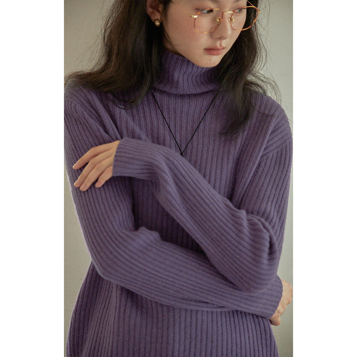 Solighter all-wool turtleneck vertical pit strip bottoming sweater women's autumn and winter 2025 new inner knitted top