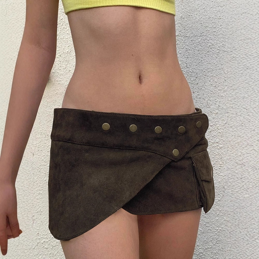 Love cloth forget wasteland western style suede rivet one piece miniskirt design sense niche pocket hip skirt