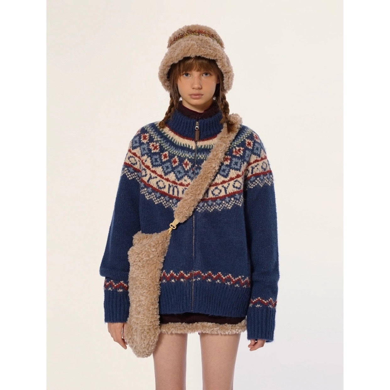 Moromoro Fair Island sweater women's autumn new vintage college style lazy style turtleneck knitted cardigan jacket