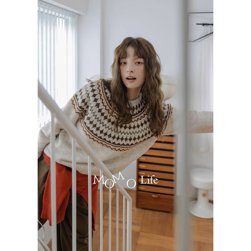 Momolife Christmas vibe Fair Island soft waxy apricot knitted sweater casual 2024 autumn/winter women's sweater