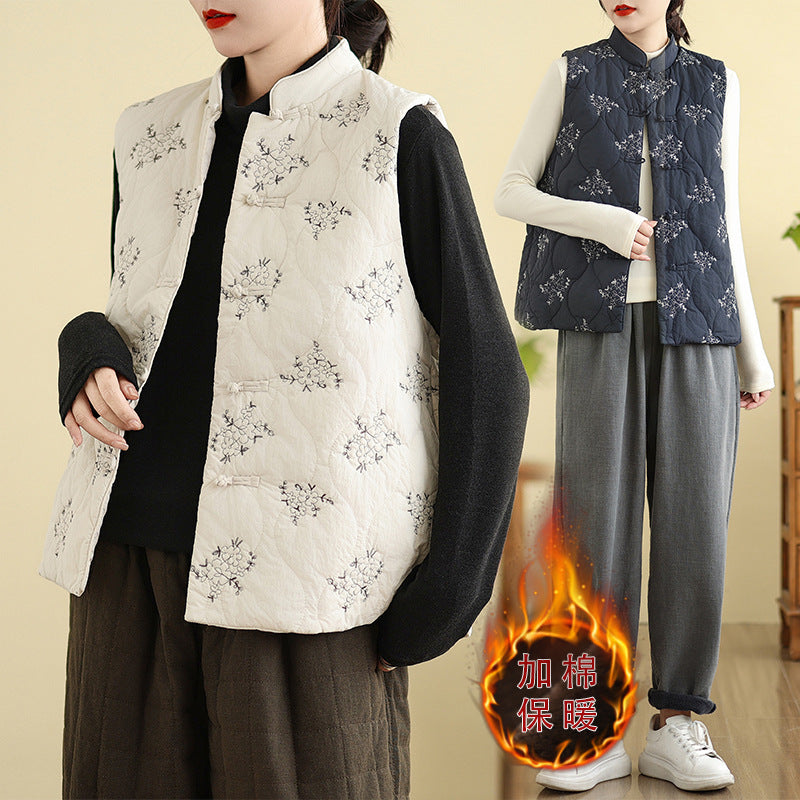 Real shot 2025 winter new heavy industry embroidered down cotton clothes vest retro new Chinese vest warm jacket