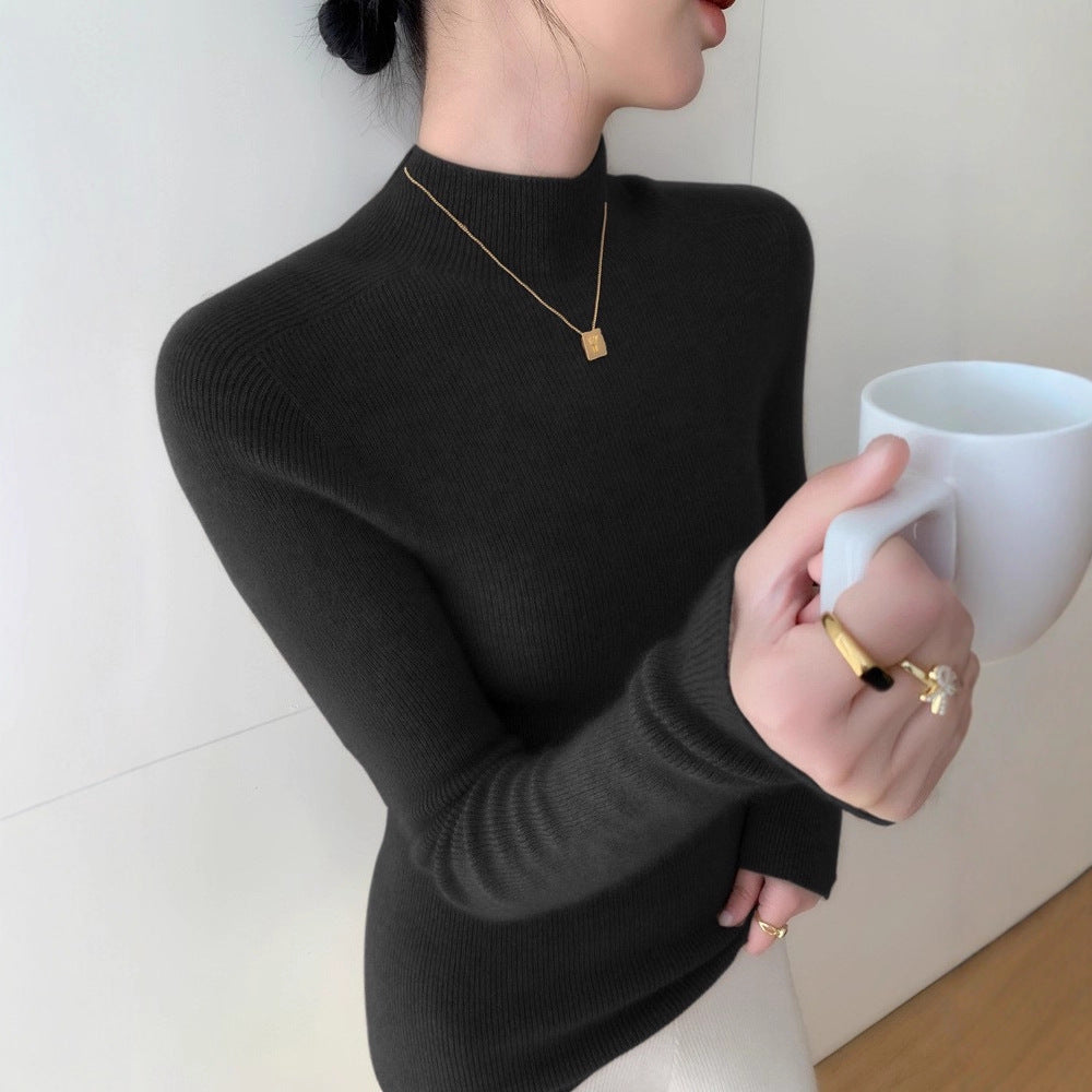 First-line ready-to-wear~ seamless semi-turtleneck cashmere sweater for women's autumn and winter slim-fitting and thin knitted wool bottoming sweater