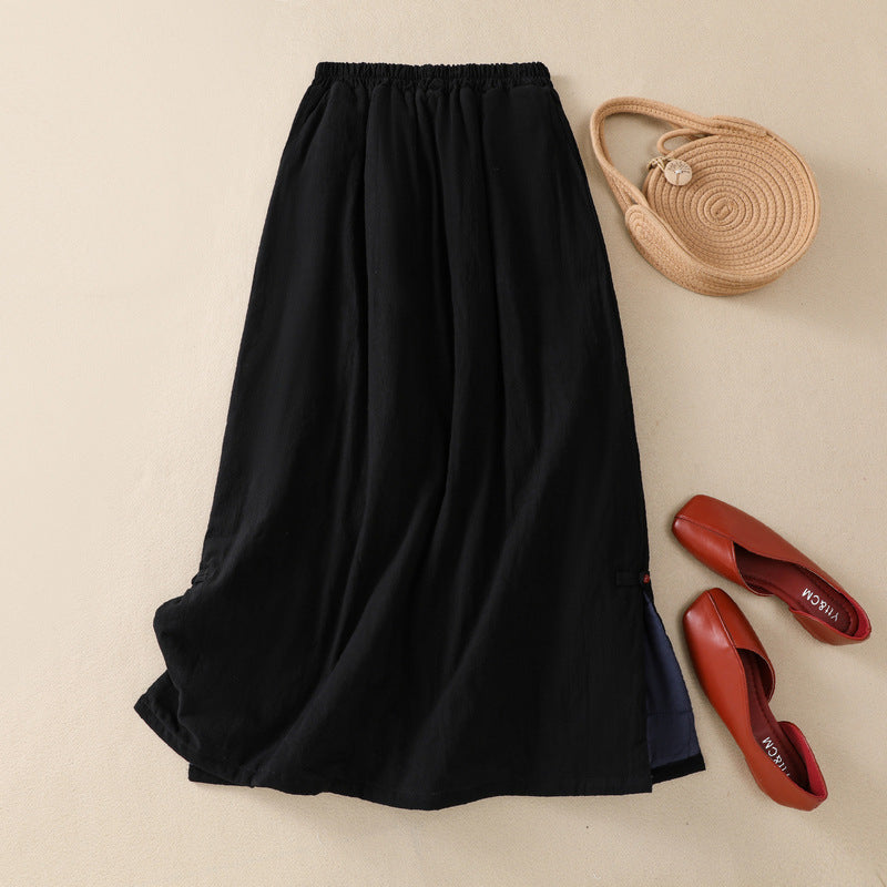 Real shot 2025 autumn and winter new Chinese style literary and retro black skirt A version thin winter cotton skirt