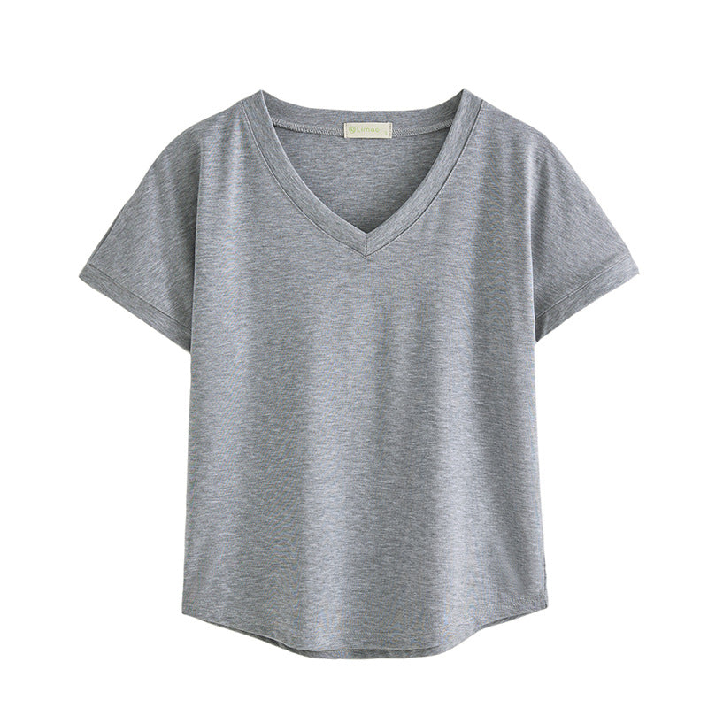#Tencel lyocell cotton, Zhen quality #loose and thin white short-sleeved t-shirt women's summer new V-neck versatile top