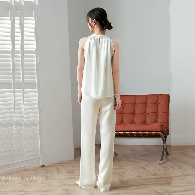 Haute couture clothing imported acetic acid commuter suit thin versatile spring and summer new temperament OL satin wide legs casual