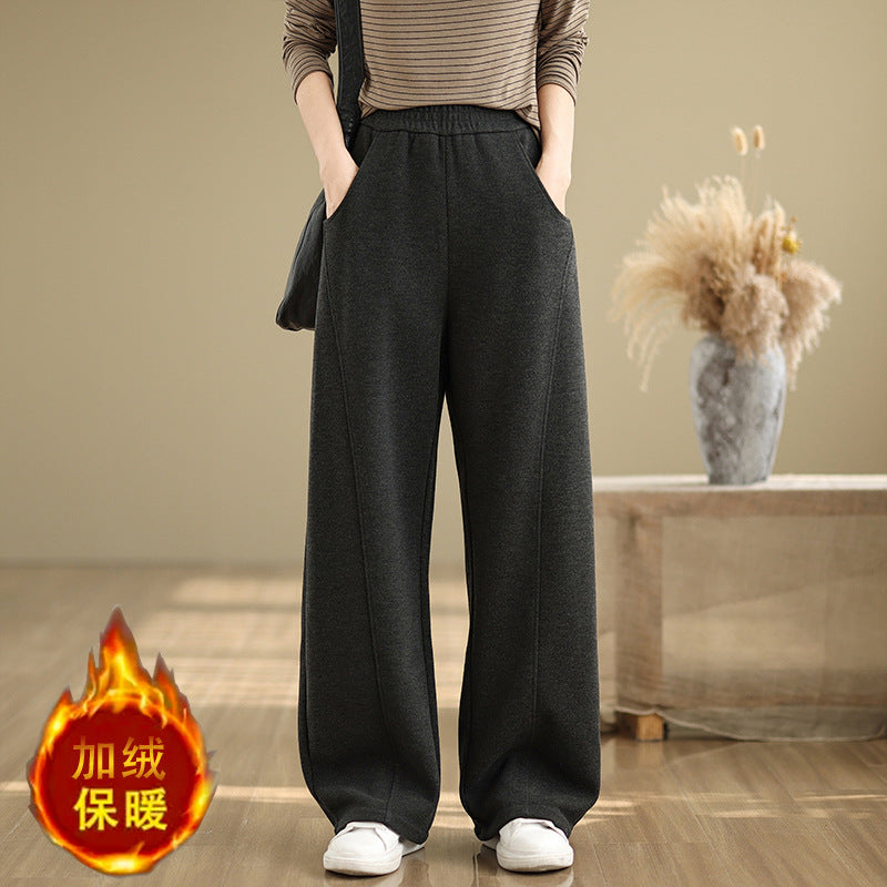 Real shot 2024 autumn and winter new straight high waist loose sweatpants women's thick thin casual trousers #7293
