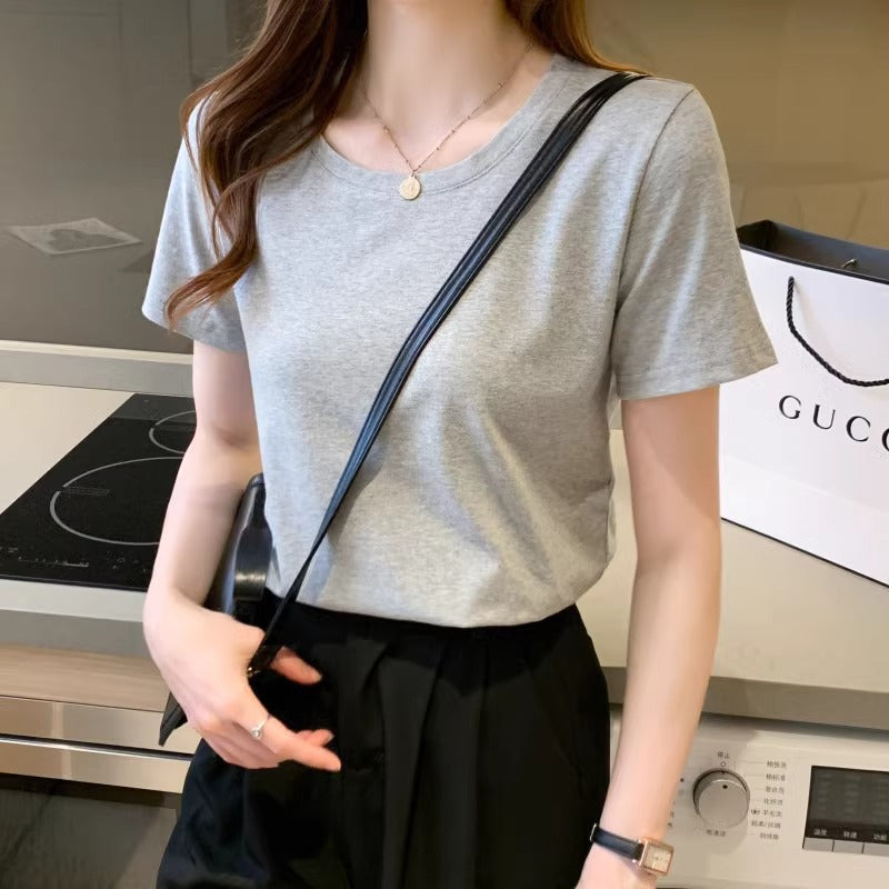 Export to domestic sales, pure cotton loose white short-sleeved women's t-shirt 2025 summer new thin shoulder versatile top