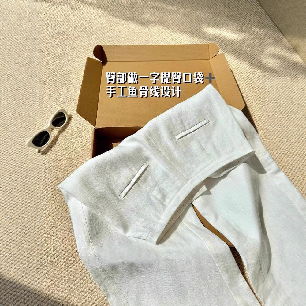 CHAO level recommendation! Simple and casual relaxation white linen pants women's summer new old money wind casual pants
