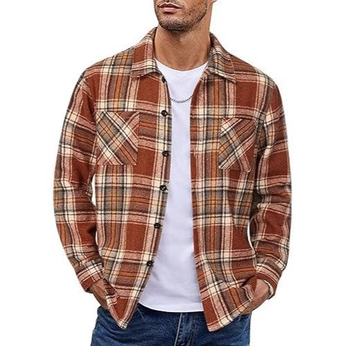 2025 Men's Europe, America, Amazon Express, cross-border new plaid casual long-sleeved shirt jacket casual versatile