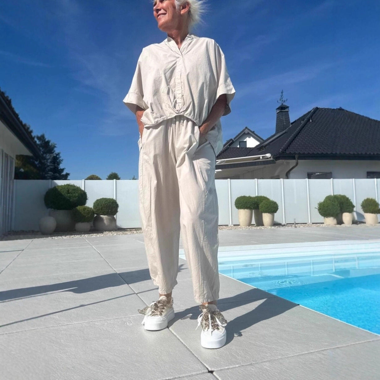 2025 summer new European and American cross-border Amazon simple solid color lapel short-sleeved fashion casual shirt set