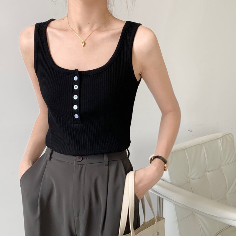 Pure cotton button sling vest for women's summer outer wear 2026 summer new slim-fitting and thin inner base sleeveless top