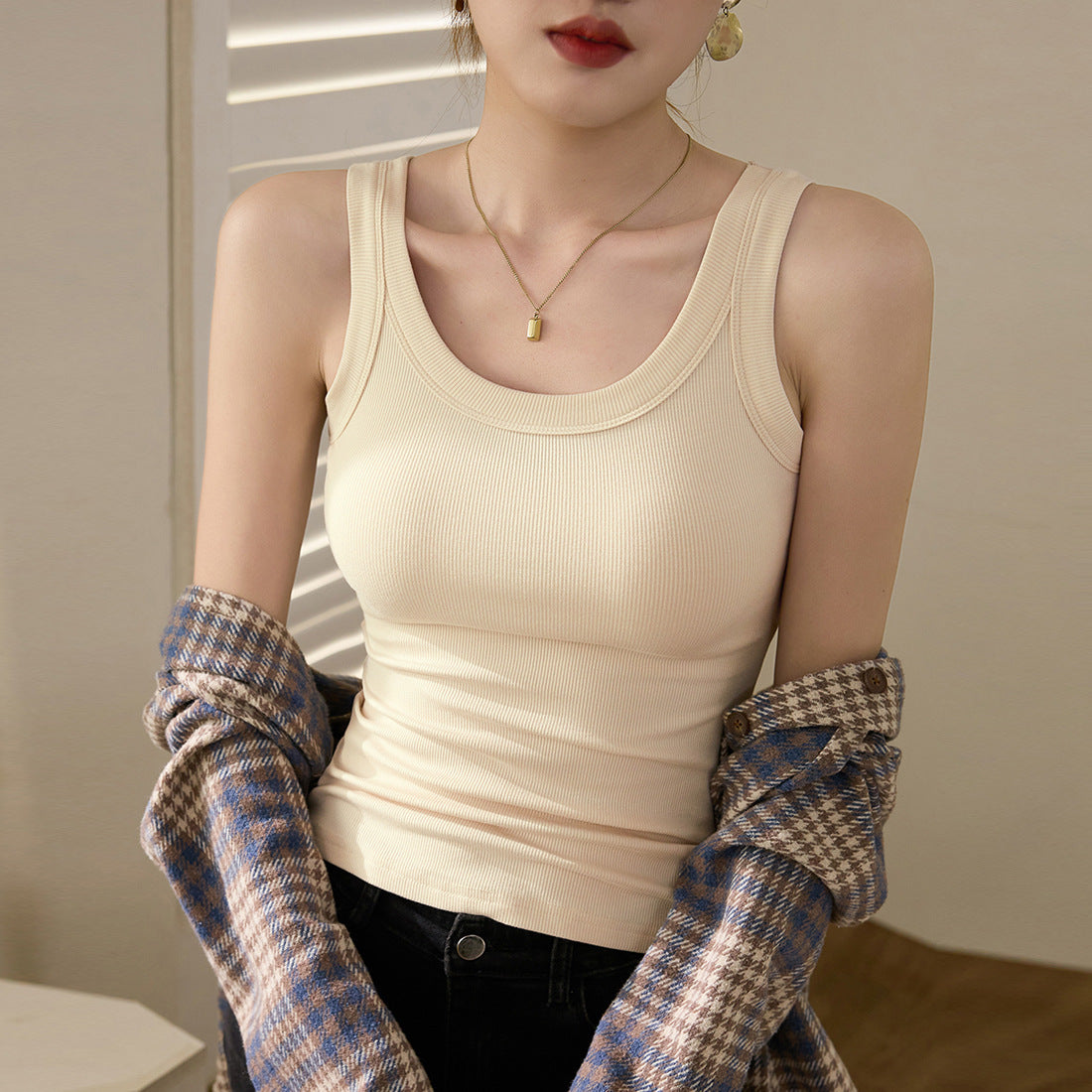 【质做高品&无惧货比】高弹细螺纹棉遮副乳防走光内搭吊带背心女