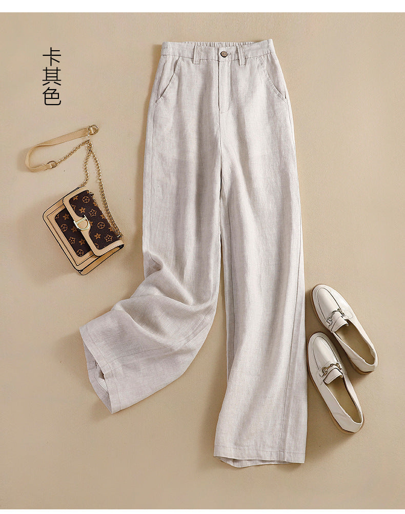 1273 #real shot in the spring of 2024, the new cotton and linen high waist drape literary and loose and thin straight trousers women