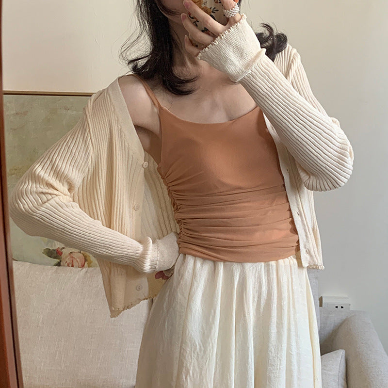 [Ruth Wear] Temperament Gentle Pink Early Autumn Knitted Cardigan Women's Sunscreen Air Conditioning Shirt Short Outer Top