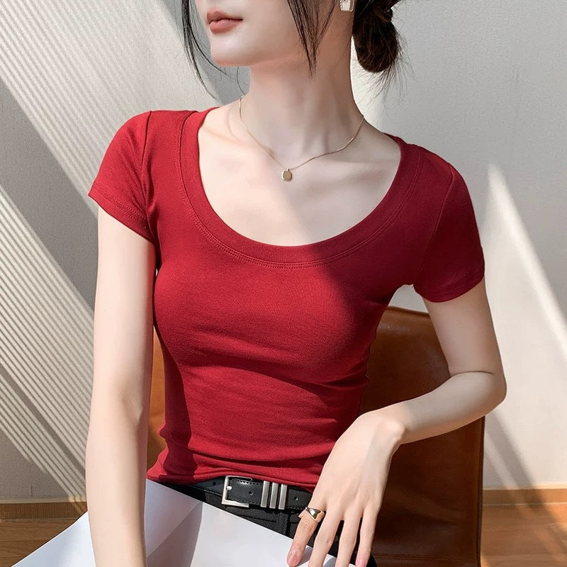 230G cotton short-sleeved women's t-shirt pure cotton 2026 new summer dress slim and thin solid color large size top bottoming shirt