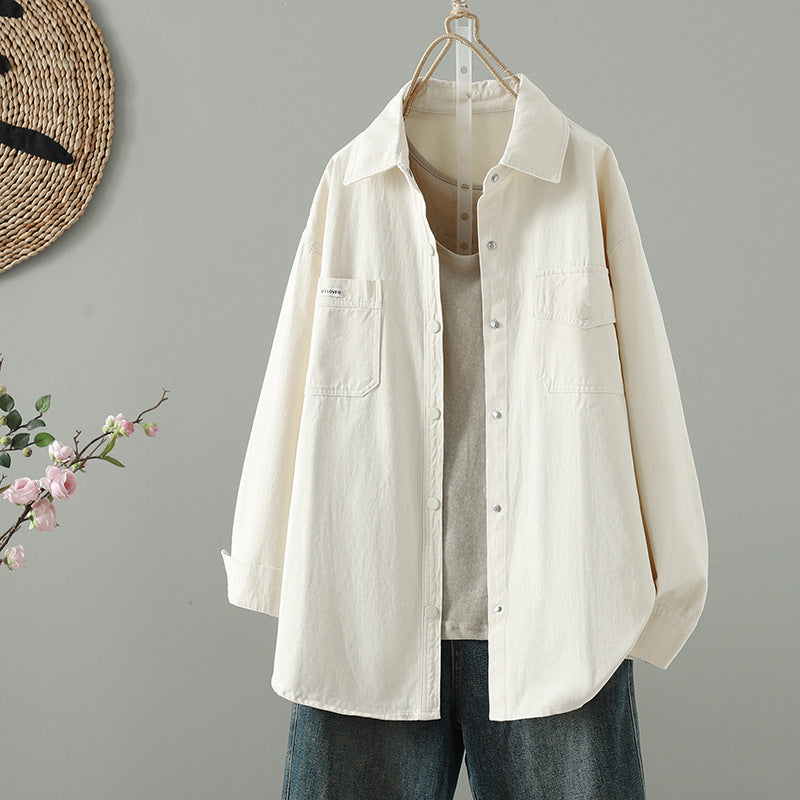 Real shot shirt women's long-sleeved Korean version design sense 2025 autumn new Korean version casual lazy style shirt jacket