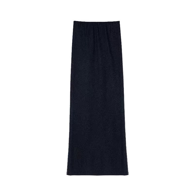 Extremely comfortable knitted wool-blend long skirt elastic high waist rear split harpoon tail skirt drop skirt