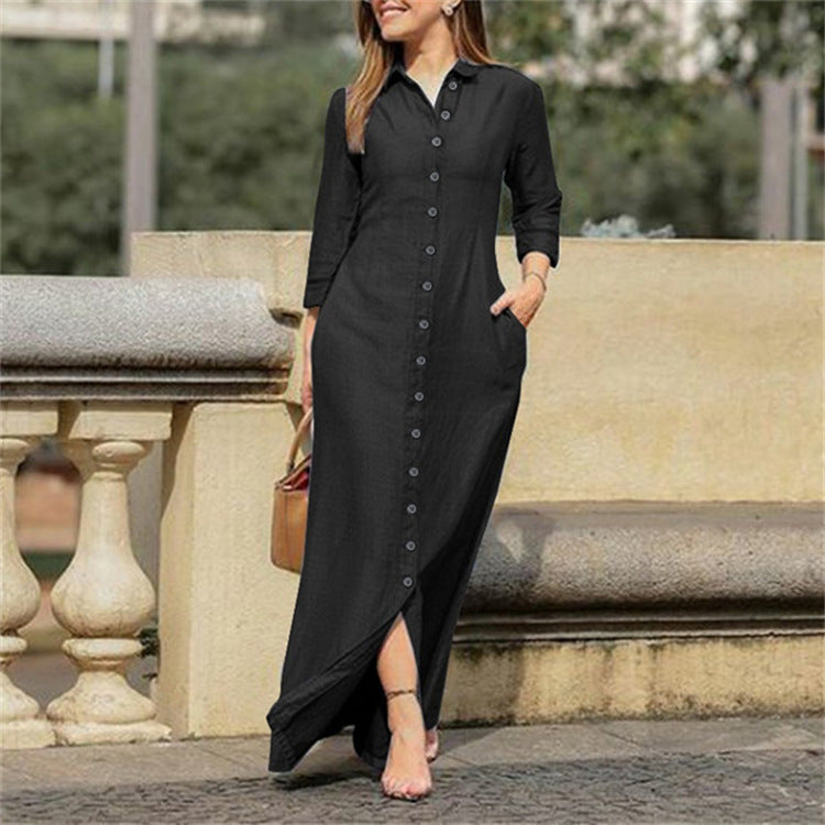 2025 European and American autumn women's clothing temperament elegant fashion neutral style long-sleeved lapel cardigan solid color long denim skirt
