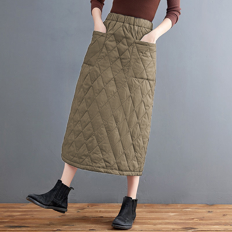 Winter 2025 new thickened cotton group half-length skirt medium and long skirt windshield winter skirt women's clothing