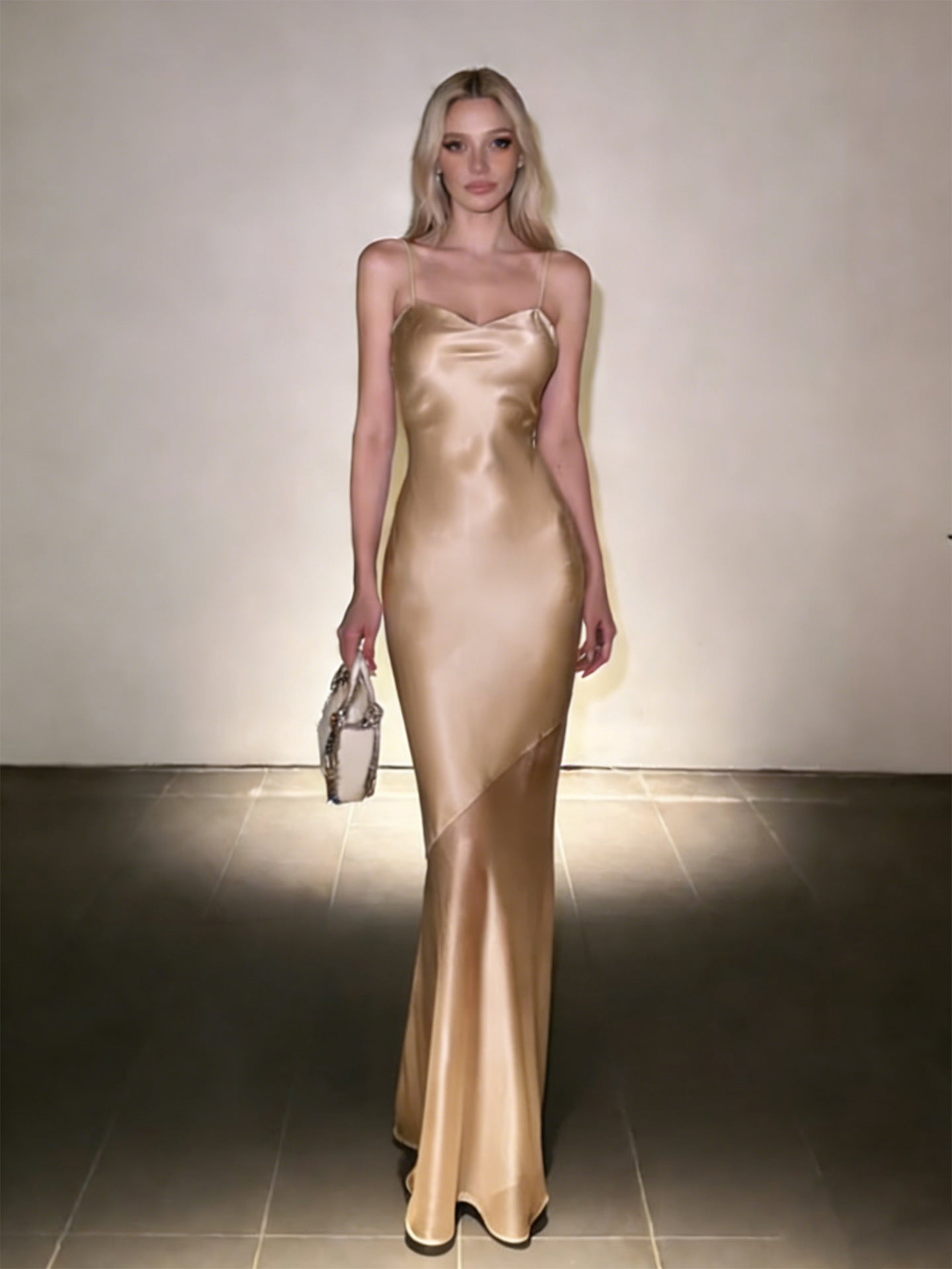 Haute couture imported acetic acid advanced sense splicing tulle suspender long skirt slim temperament Muse seaside vacation fishtail skirt