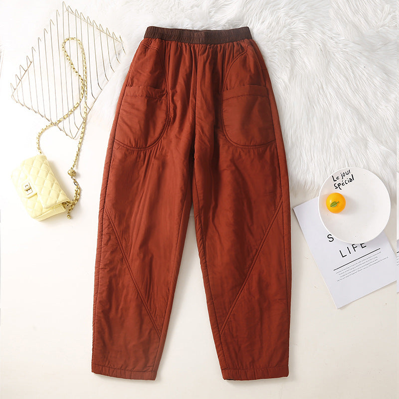 Real shot 2025 winter new thickened pants casual pants elastic waist cotton Harlan pants solid color outer trousers