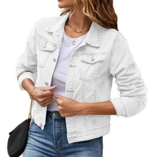 2025 autumn and winter new European and American foreign trade cross-border supply fashion slim lapel denim jacket