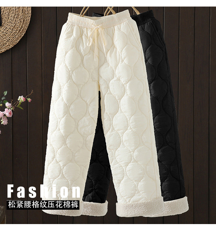 Real shot cotton pants women's autumn and winter 2025 new warm fleece thickened fleece outer wear wide-leg pants