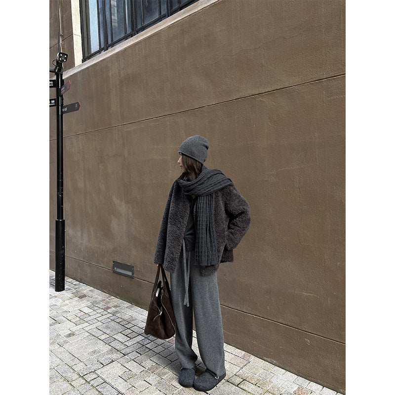 This issue B enters the rigid demand model! All-wool grandma pants women's winter drawstring casual soft waxy knitted straight-leg pants