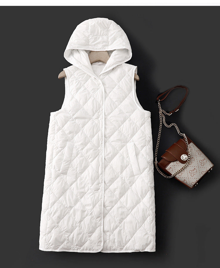 Real shot 2024 winter new loose and thin hooded vest medium and long vest jacket vest women 1505 #