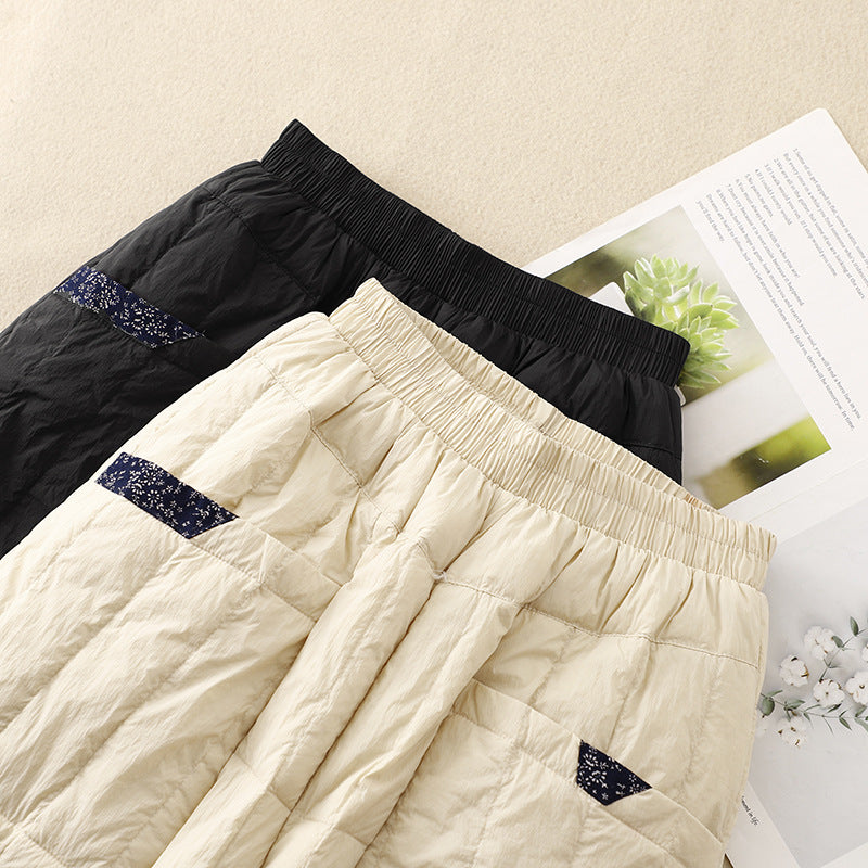 Winter 2025 new retro down cotton pants patchwork light warm casual pants outer wear women