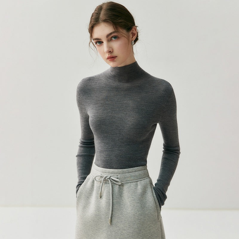 Machine washable Yangtze worsted wool sweater women's thin semi-turtleneck slim-fit sweater autumn and winter high-end knitted bottoming shirt