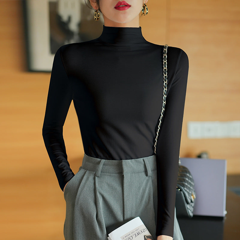 【】Pure cotton slim collar, long-sleeved T-shirt base shirt, women's spring and autumn underwear, basic top, high-temperature setting