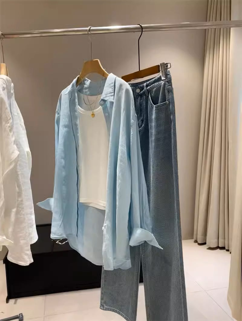 She is extravagant, Xiao Hemu Ju has the same 2996! 100 linen loose breathable loose silhouette casual shirt