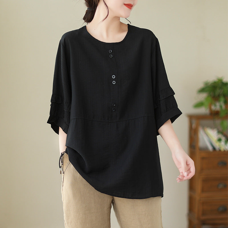 In the summer of 2024, the new cotton and linen loose large size simple casual solid color short-sleeved top T-shirt women's #8538