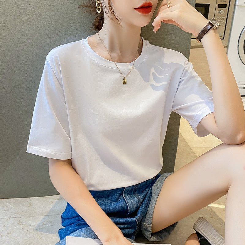 [LOGO Customization] Pure cotton loose T-shirt women's short-sleeved versatile half-sleeved top bottoming shirt temperament pure cotton comfortable